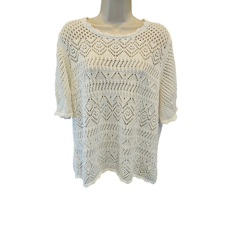 Gap size XL white lace doiley sweater top EUC short sleeve layering loose knit